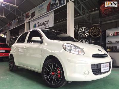 NISSAN MARCH เปลี่ยนแม็ก LENSO SC-JINZO ขอบ15นิ้ว ET38 สีดำหน้าเงา พร้อมยาง DUNLOP LM704 195/55-15