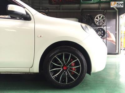 NISSAN MARCH เปลี่ยนแม็ก LENSO SC-JINZO ขอบ15นิ้ว ET38 สีดำหน้าเงา พร้อมยาง DUNLOP LM704 195/55-15