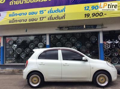 Nissan March เปลี่ยนแม็ก BBS MS1138 สีทองขอบเงา ขอบ 15 พร้อมยาง HANKOOK H308 195/55-15