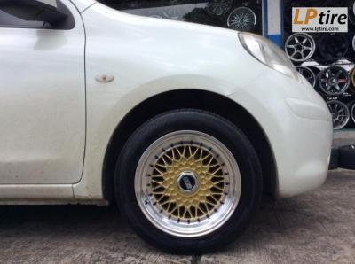 Nissan March เปลี่ยนแม็ก BBS MS1138 สีทองขอบเงา ขอบ 15 พร้อมยาง HANKOOK H308 195/55-15 