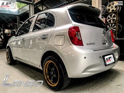 #NISSAN#MARCH จัด #ล้อแท้#LENSO#ProjectD D1SE ขอบ15x7 ET35 4x100 สีดำเงาขอบทอง พร้อมยาง #YOKOHAMA A-DRIVE AA01 195/50-15 สวยงามมากครับ