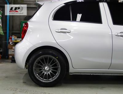 NISSAN MARCH (ป้ายแดง) จัดล้อแม็ก WG RS05RR 15x7 ET35 4x100 เทากัน คู่ยาง DUNLOP LM704 195/55-15 แม็กยางโปรราคาพิเศษ