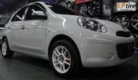 Nissan March + ล้อแม็ก SSW Spider (S093) 15นิ้ว สีขาวขอบแดง + ยาง DUNLOP LM703 195/55-15