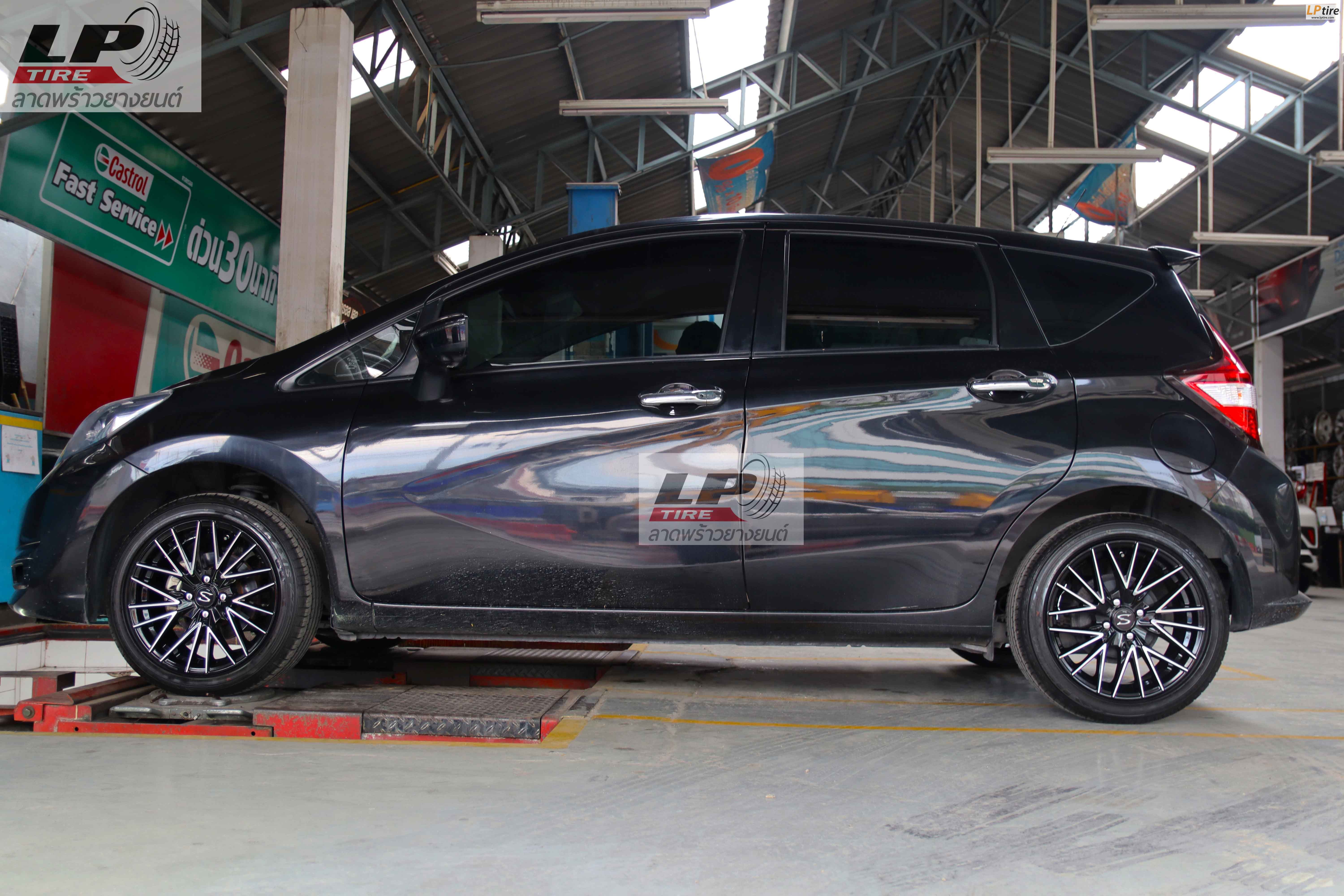 รถ - NISSAN NOTE ล้อแม็ก - LENSO SPIRIT AKIRAสีดำหน้าเงา สเปค - 16x7.0 4x100 ET38 รัดยาง - MAXXIS HP5 เบอร์ - 195/50R16