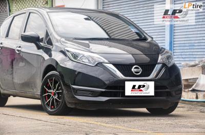 Nissan Note มาใส่ล้อโปรโมชั่น MGW MF-1201 15x7 นิ้ว4x100 ET35 สีดำหน้าเงาอันเดอร์คัตแดงพร้อมยาง พร้อมยาง ALLIANCE (by Yokohama) ญี่ปุ่น ปี20