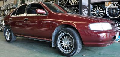 Nissan Sunny + แม็กนอก Baren RS (9018) 15นิ้ว สีHyper Chrome + ยาง DUNLOP LM703 195/55R15