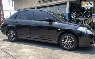 NISSAN TIIDA + ล้อแม็ก PP MARA 15x6.5 ET38 4x100-4x114.3 ศ๊ดำหน้าเงา