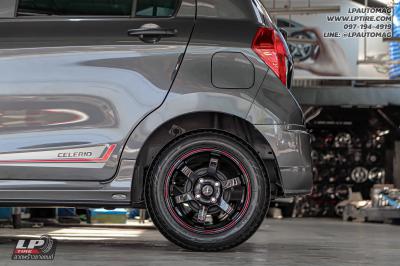 รถ -SUZUKI CELERIO ล้อแม็ก - INFERNO 0918 ดำขอบแดง สเปค - 14x6 ET35 4x100 ยาง - BRIDGESTONE EP150 เบอร์ - 165/65-14