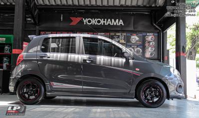 รถ -SUZUKI CELERIO ล้อแม็ก - INFERNO 0918 ดำขอบแดง สเปค - 14x6 ET35 4x100 ยาง - BRIDGESTONE EP150 เบอร์ - 165/65-14