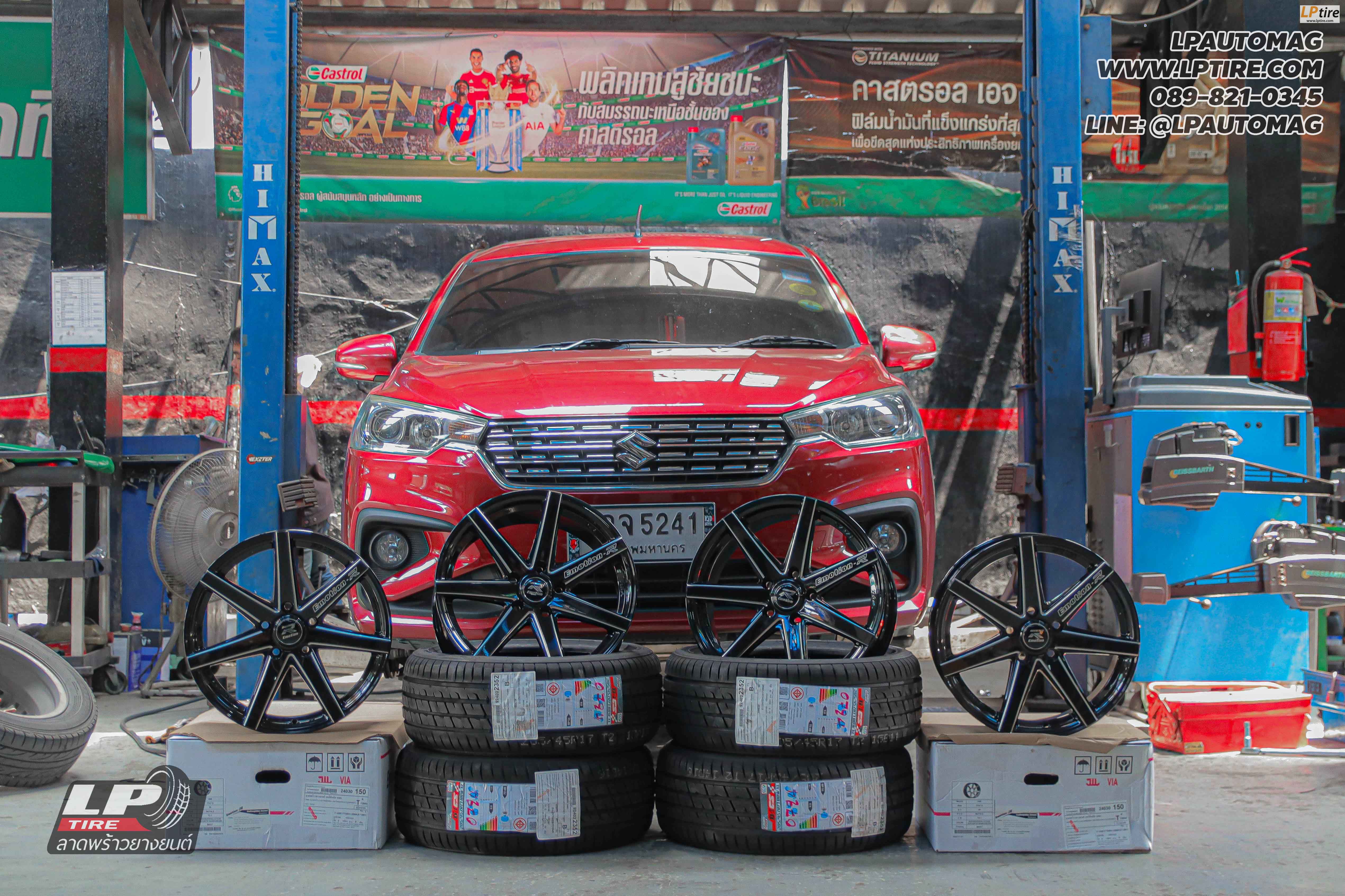 รถ - SUZUKI ERTIGA ล้อแม็ก - EmotionR v08 ดำเงามิลลิ่งก้านเงิน สเปค - 17x7.5 ET35 5x114.3
ยาง - LENSO D-1CS เบอร์ - 205/45-17