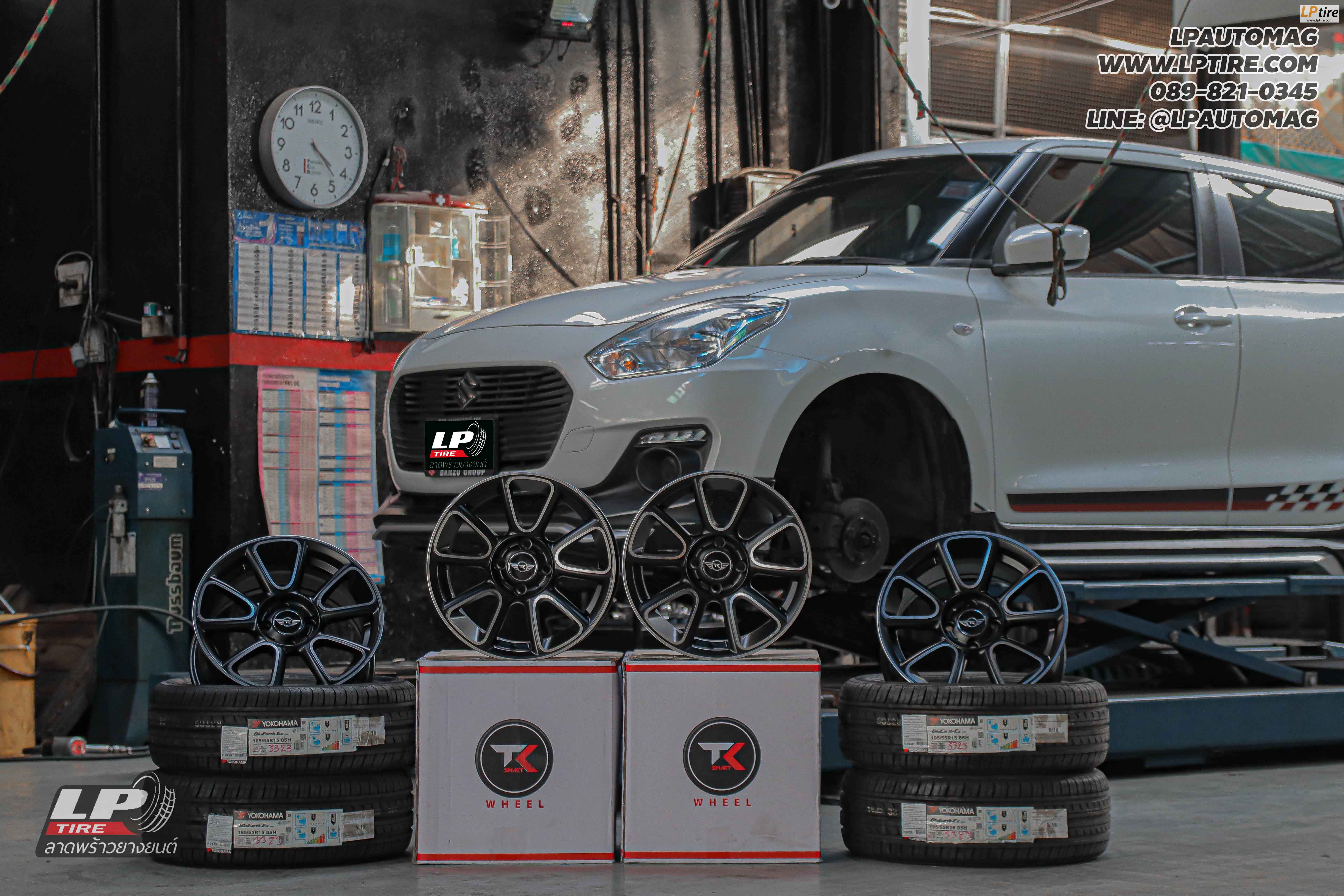 รถ - SUZUKI SWIFT ล้อแม็ก - TK SMART MINI DOLPHIN ดำด้านหน้าเงา สเปค - 15x7 ET35 4x100 รัดยาง - YOKOHAMA ES32 เบอร์ - 195/55-15