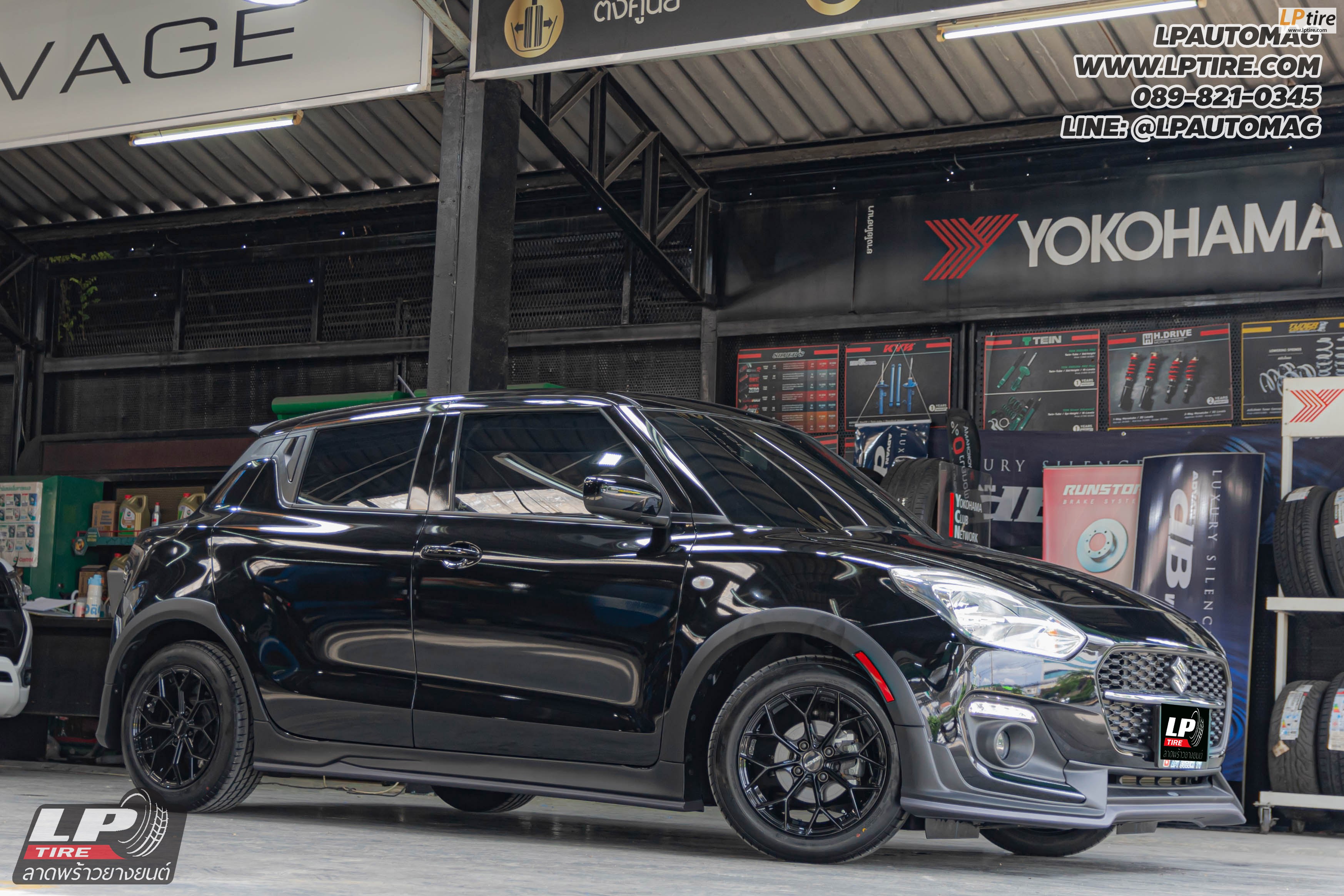 รถ - SUZUKI SWIFT ล้อแม็ก - LENSO Jager J1B BLACK สเปค - 15x7 ET35 4x100 ยางรถยนต์ - LENSO D-1CS เบอร์ -195/55-15