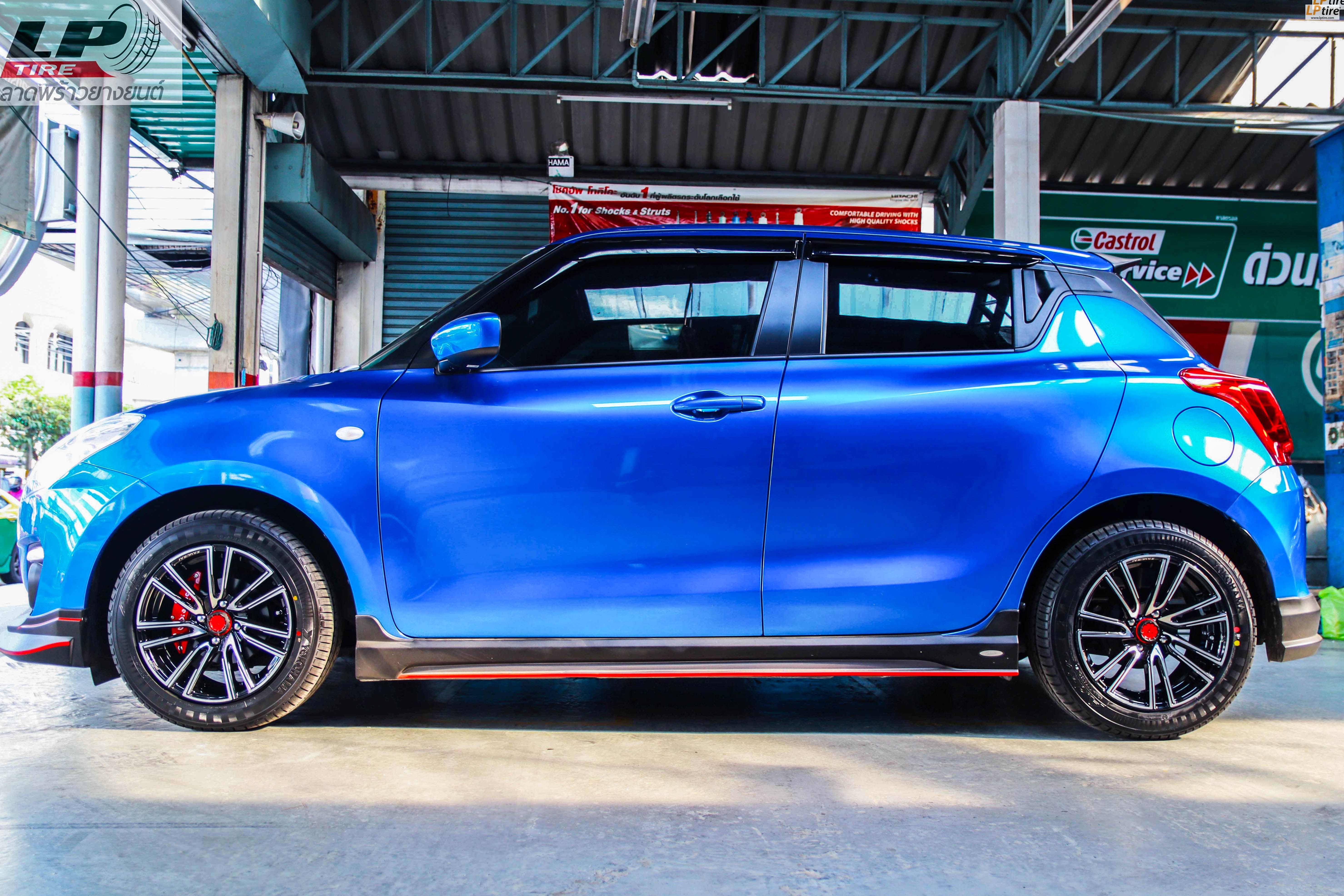 SUZUKI SWIFT จัดแม็ก LENSO SAMURAI RYU 15x7 ET35 4x100 สีดำหน้าเงา พร้อมยางยนต์ YOKOHAMA A-DRIVE AA01 195/55-15 สวยงามลงตัวมากครับ