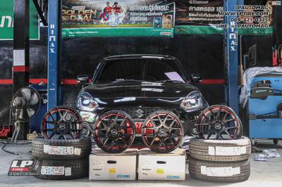 รถ - SUZUKI SWIFT ล้อแม็ก - ENKEI SC40 ดำด้านอัดเดอร์คัตแดง สเปค - 15x7 ET35 4x100 ยาง -ALLIANCE AL30 030Ex เบอร์ - 195/55-15