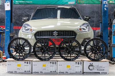 รถ - SUZUKI SWIFT ล้อแม็ก - KONIG N781 FlowForming ดำเงา สเปค -16x7 ET32 4x100 ใช้ยางเดิม