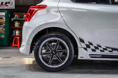 SUZUKI SWIFT จัดแม็ก #LENSO JAGER HUNTER 16x7 ET40 4x100 #ดำมิลลิ่งเงินขอบเงา พร้อมยางยนต์ BRIDGESTONE RE004 195/50-16 ปี21 สวยงามลงตัวแบบหล่อทีเดียว