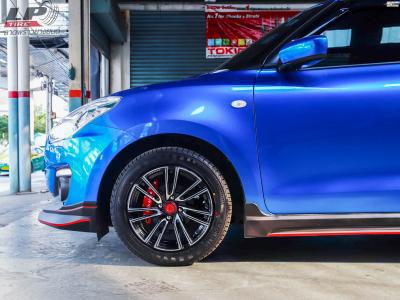 SUZUKI SWIFT จัดแม็ก LENSO SAMURAI RYU 15x7 ET35 4x100 สีดำหน้าเงา พร้อมยางยนต์ YOKOHAMA A-DRIVE AA01 195/55-15 สวยงามลงตัวมากครับ