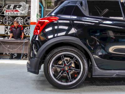 SUZUKI SWIFT จัดล้อแม็ก #LENSO JAGER HUNTER 16x7 ET40 4x100 #ดำมิลลิ่งเงินขอบเงา + น็อตแม็กแดง +ฝาครอบ BREMBO สีแดง