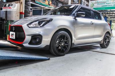 SUZUKI SWIFT ป้ายแดงเสริมสวยงาม จัดแม็ก LENSO Jager Dyna 16x7 ET35 4x100 #ดำด้าน ใส่ยางเดิมสวยงามหล่อลงตัว (ใส่195/50R16 จะสวยกว่านี้)