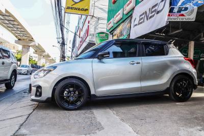 SUZUKI SWIFT ป้ายแดงเสริมสวยงาม จัดแม็ก LENSO Jager Dyna 16x7 ET35 4x100 #ดำด้าน ใส่ยางเดิมสวยงามหล่อลงตัว (ใส่195/50R16 จะสวยกว่านี้)