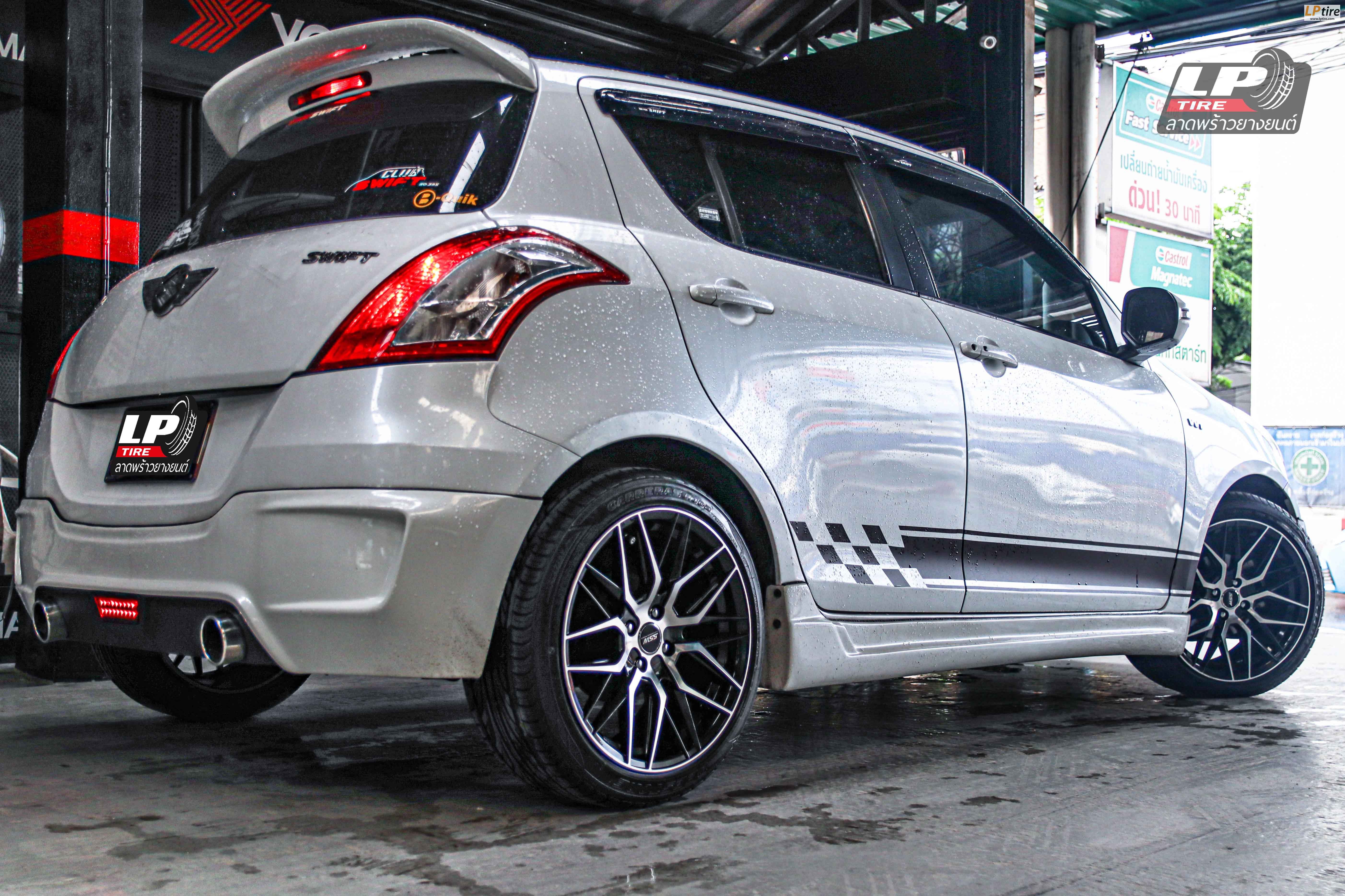 รถ -SUZUKI SWIFT A2L ล้อแม็ก - SSW S348 ดำหน้าเงา สเปค - 17x8 ET38 4x100 รัดยาง - DEESTONE R702 เบอร์ - 205/45-17