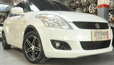 SUZUKI SWIFT + แม็ก MA017 15นิ้ว ดำด้านหน้าเงาด้าน + ยาง YOKOHAMA A-DRIVE AA01 195/55-15