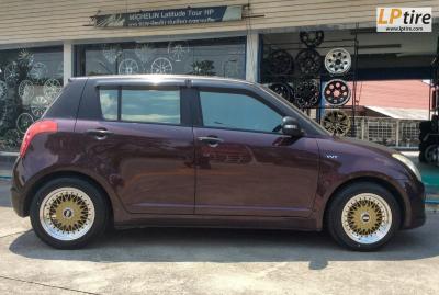 SUZUKI SWIFT + ล้อแม็กลาย BBS RS ขอบ 15นิ้ว สีทองขอบเงา + ยางรถยนต์ DUNLOP LM704 195/55-15