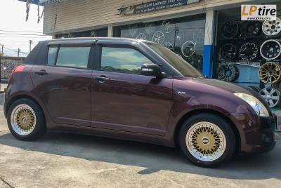 SUZUKI SWIFT + ล้อแม็กลาย BBS RS ขอบ 15นิ้ว สีทองขอบเงา + ยางรถยนต์ DUNLOP LM704 195/55-15