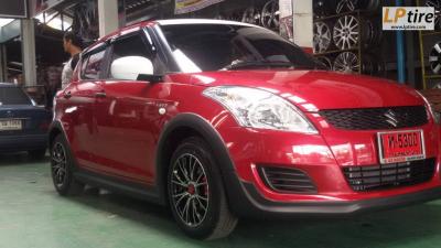 SUZUKI SWIFT ออกจากศูนย์ปุ๊ป มาจัดปั๊ป กับล้อแม็ก LENSO SCB 15 นิ้ว สีดำหน้าเเงา ใช้กับยางเดิม ประกบฝาครอบปั๊มด้วย BREAMBO แดง หล่อ