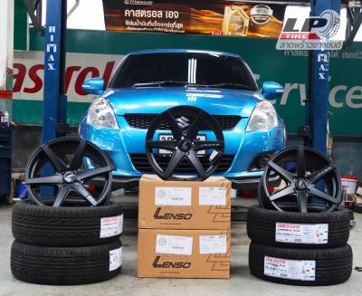 #SUZUKI#SWIFT มาจัดแม็ก #LENSO Jager Craft 17x7.5 ET35 4x100 #ดำด้าน คู่ยางยนต์ DEESTONE R702 205/45-17 พร้อมจัด ฝาครอบ BREMBO สีแดง (F) ขนาด SIZE-S สวยงามลงตัว