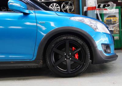 #SUZUKI#SWIFT มาจัดแม็ก #LENSO Jager Craft 17x7.5 ET35 4x100 #ดำด้าน คู่ยางยนต์ DEESTONE R702 205/45-17 พร้อมจัด ฝาครอบ BREMBO สีแดง (F) ขนาด SIZE-S สวยงามลงตัว