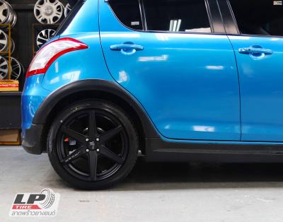 #SUZUKI#SWIFT มาจัดแม็ก #LENSO Jager Craft 17x7.5 ET35 4x100 #ดำด้าน คู่ยางยนต์ DEESTONE R702 205/45-17 พร้อมจัด ฝาครอบ BREMBO สีแดง (F) ขนาด SIZE-S สวยงามลงตัว