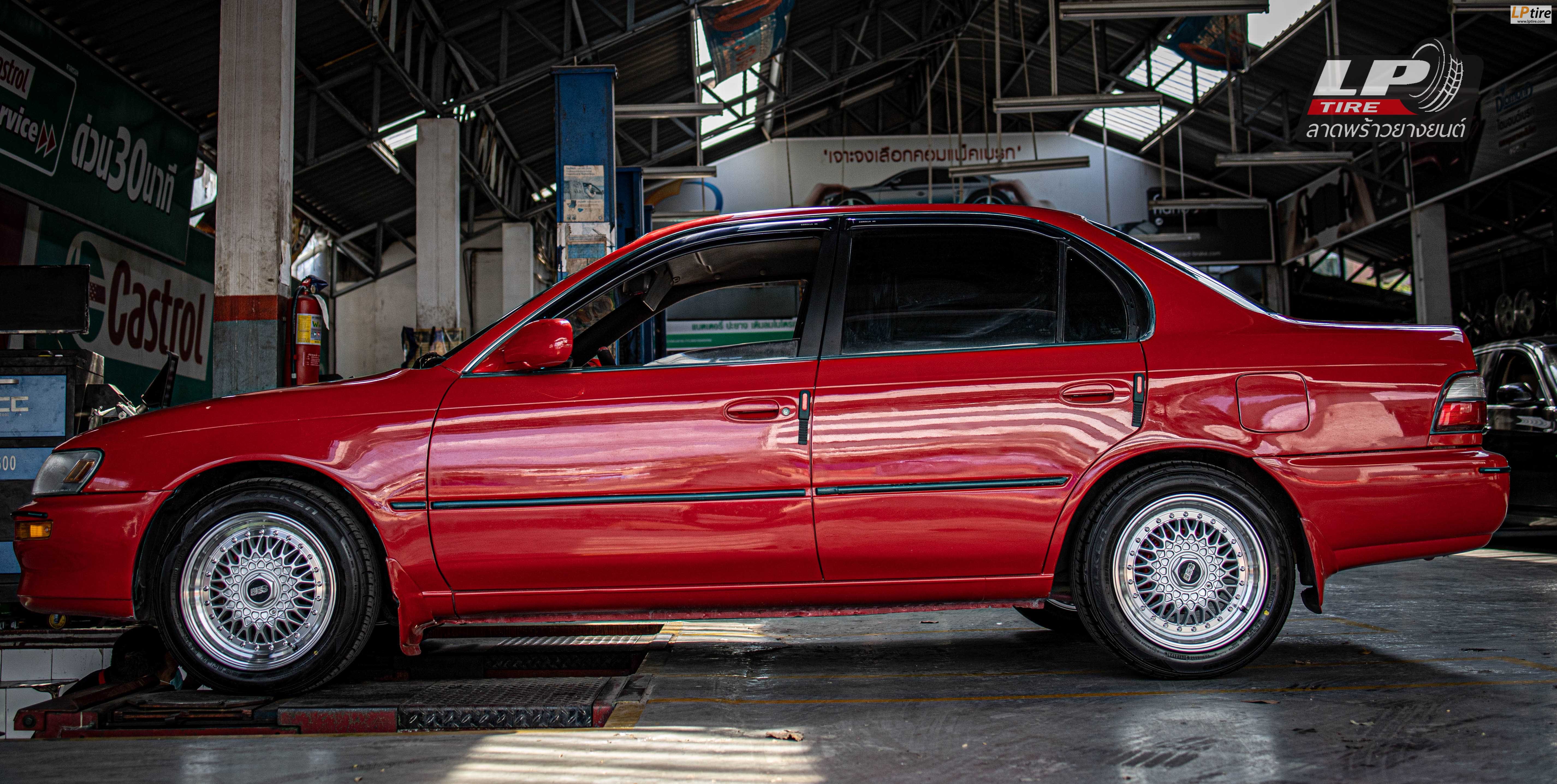 รถ - TOYOTA COROLLA ล้อแม็ก - THAI FORMOSA V10 Hyper Silver หน้าเงา สเปค - 15x7 ET33 4x100-4x114.3 รัดยาง -FALKEN ZE914 เบอร์ - 195/55-15