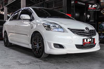 รถ - TOYOTA VIOS I (XP90) ล้อแม็ก - NAYA EVEREST-15 (3352) ดำหน้าเงาอันเดอร์คัตแดง สเปค - 15x6.5 ET40 4x100 รัดยาง - YOKOHAMA V552 เบอร์ - 195/55-15