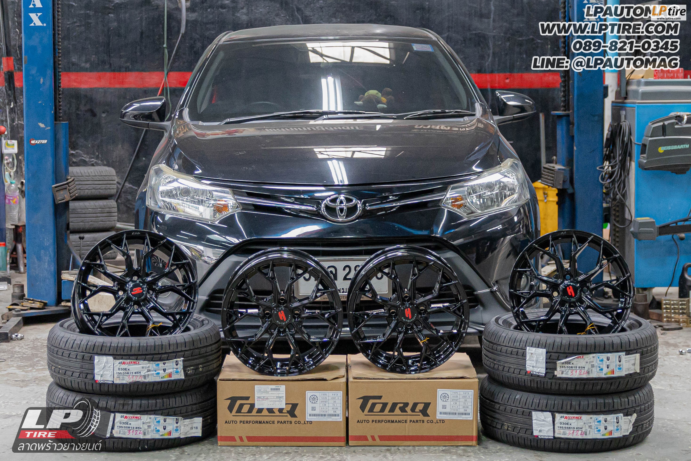 รถ - TOYOTA VIOS ล้อแม็ก - TORQ VF3 BY LENSO ดำเงา สเปค - 15x7 ET35 4x100 ยาง - ALLIANCE AL30 030Ex เบอร์ - 195/55-15