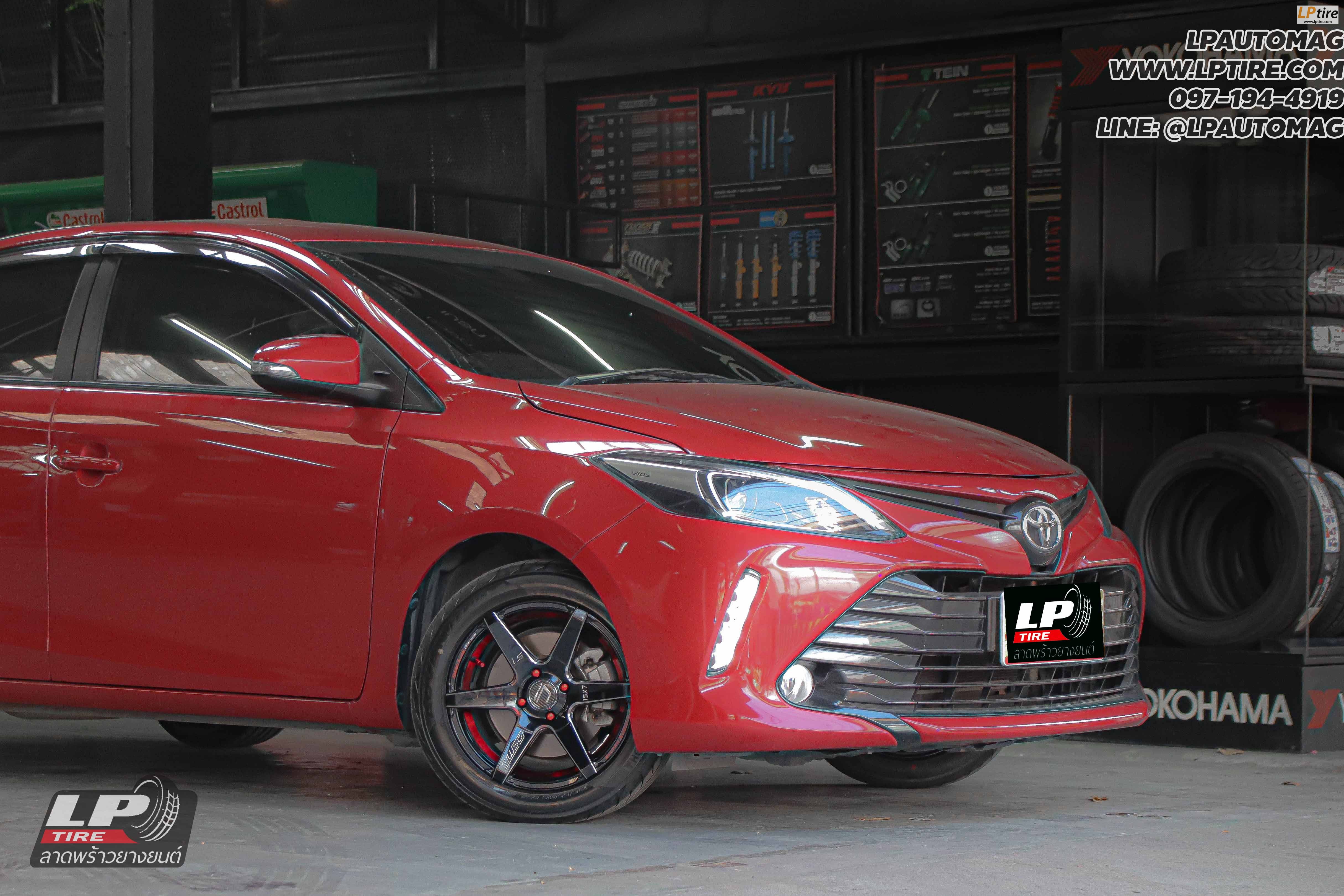 รถ - TOYOTA VIOS ล้อแม็ก - COSMIS INNERLINE.S1 ดำอันเดอร์คัตแดงมิลลิ่งก้านเงิน สเปค - 15x7 ET30 4x100 ยาง - YOKOHAMA V701 เบอร์ - 195/55-15