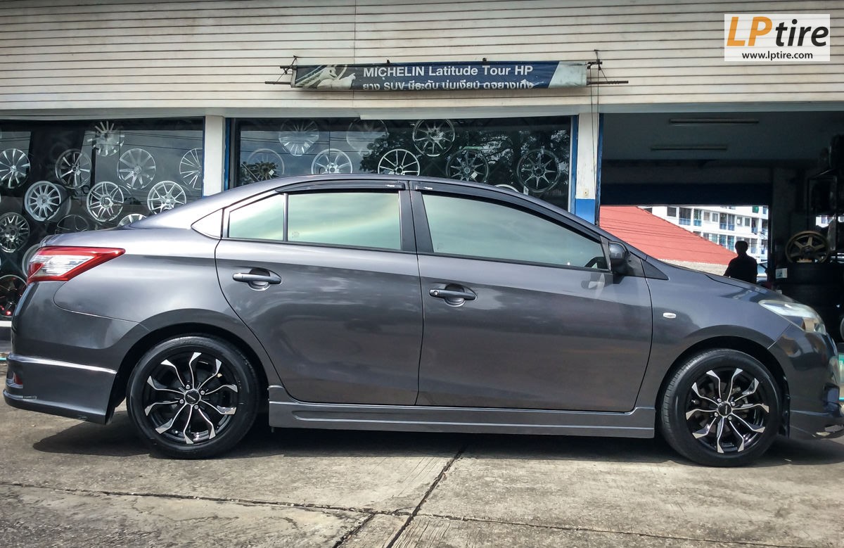 TOYOTA VIOS + แม็ก INFERNO 2228 ขอบ 15นิ้ว สีดำหน้าเงา + ยางรถยนต์ HANKOOK H308 195/55-15