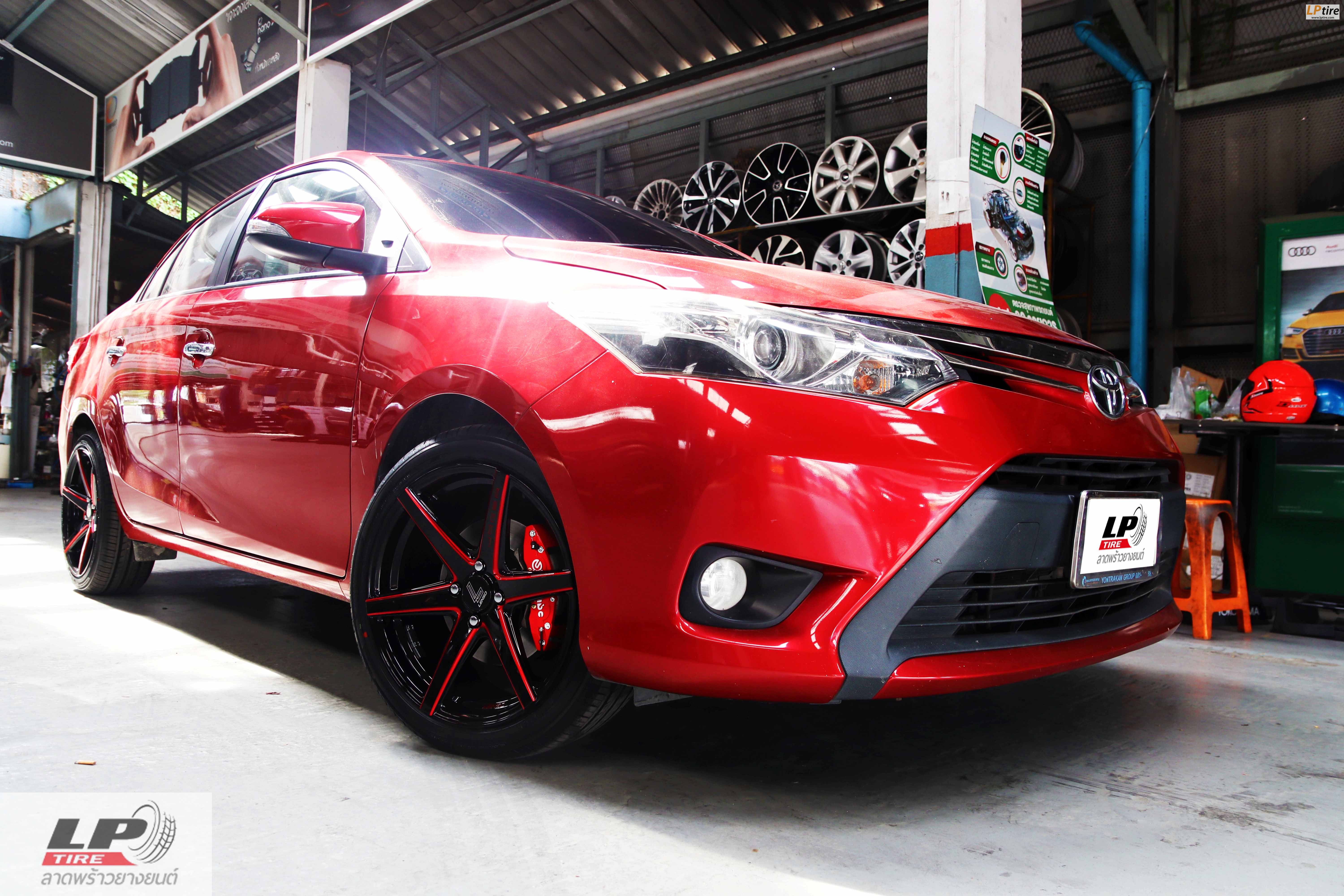 #TOYOTA#VIOS จัดล้อแม็ก #LENSO Jager Craft 17x7.5 ET35 4x100 #ดำเงามิลลิ่งก้านแดง พร้อมยางยนต์ YOKOHAMA #ES32 205/45-17 ปี20 + ฝาครอบ #BREMBO สีแดง สวยงามลงตัวมาก