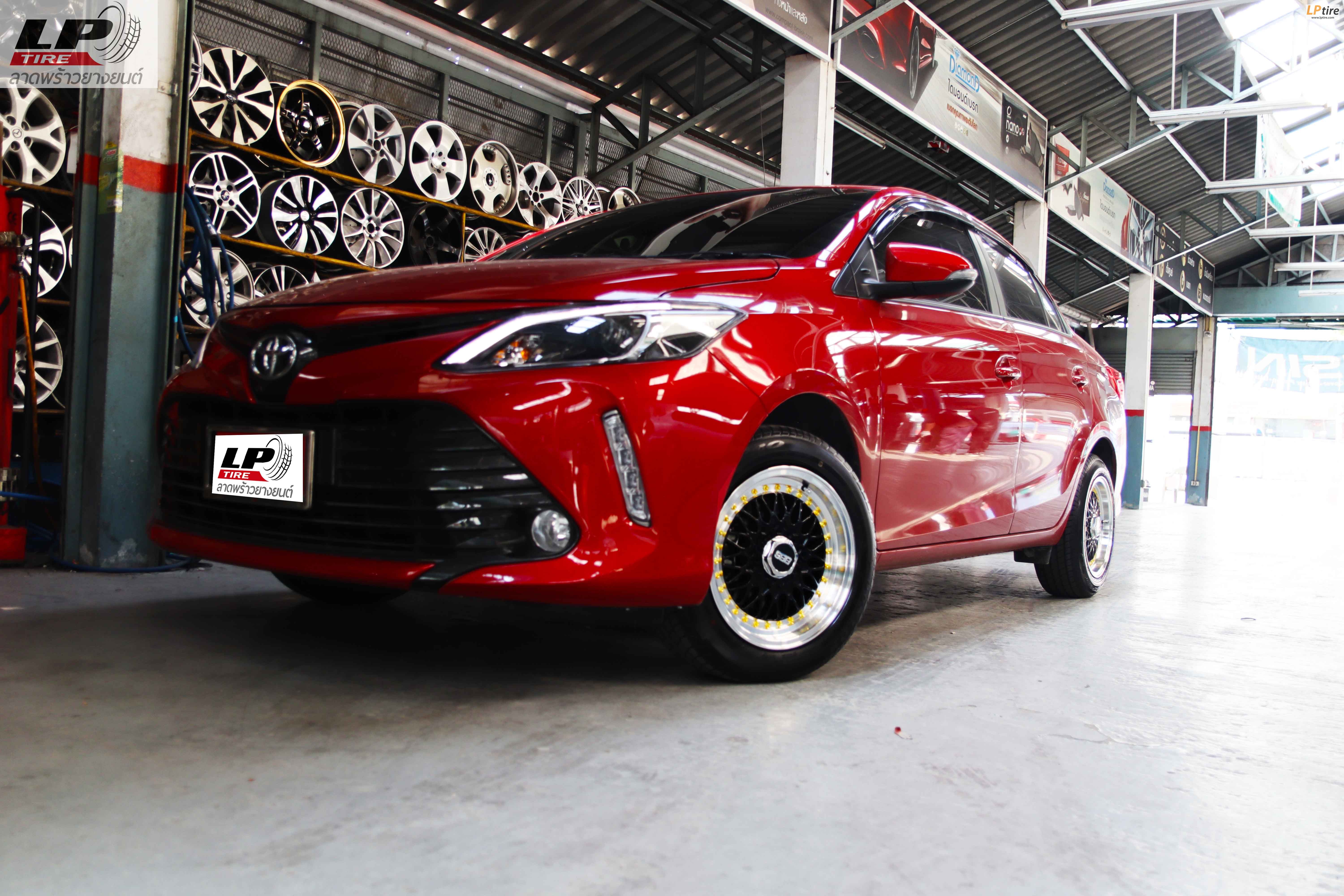 #TOYOTA#VIOS ป้ายแดงจัดแม็ก #ZX19C 15x7 ET35 4x100-4x114.3 #ดำขอบเงาหมุดทอง ใส่ยางเดิมสวยงาม 