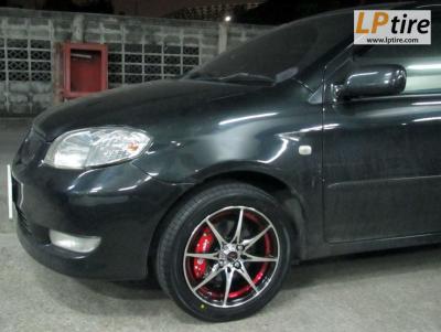 Toyota Vios + ล้อแม็ก YACHIYODA LW-01 15นิ้ว สีดำหน้าเงาขลิบแดง + ยาง YOKOHAMA EARTH-1 195/50-15