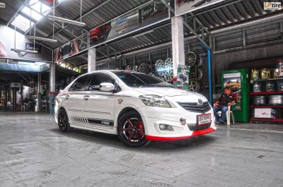 Toyota Vios + แม็ก AJ INF-8RR ขอบ15 ดำขลิปแดง + ยาง HANKOOK H308 195/55-15