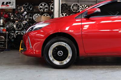 #TOYOTA#VIOS ป้ายแดงจัดแม็ก #ZX19C 15x7 ET35 4x100-4x114.3 #ดำขอบเงาหมุดทอง ใส่ยางเดิมสวยงาม