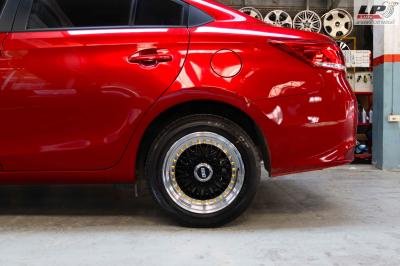 #TOYOTA#VIOS ป้ายแดงจัดแม็ก #ZX19C 15x7 ET35 4x100-4x114.3 #ดำขอบเงาหมุดทอง ใส่ยางเดิมสวยงาม