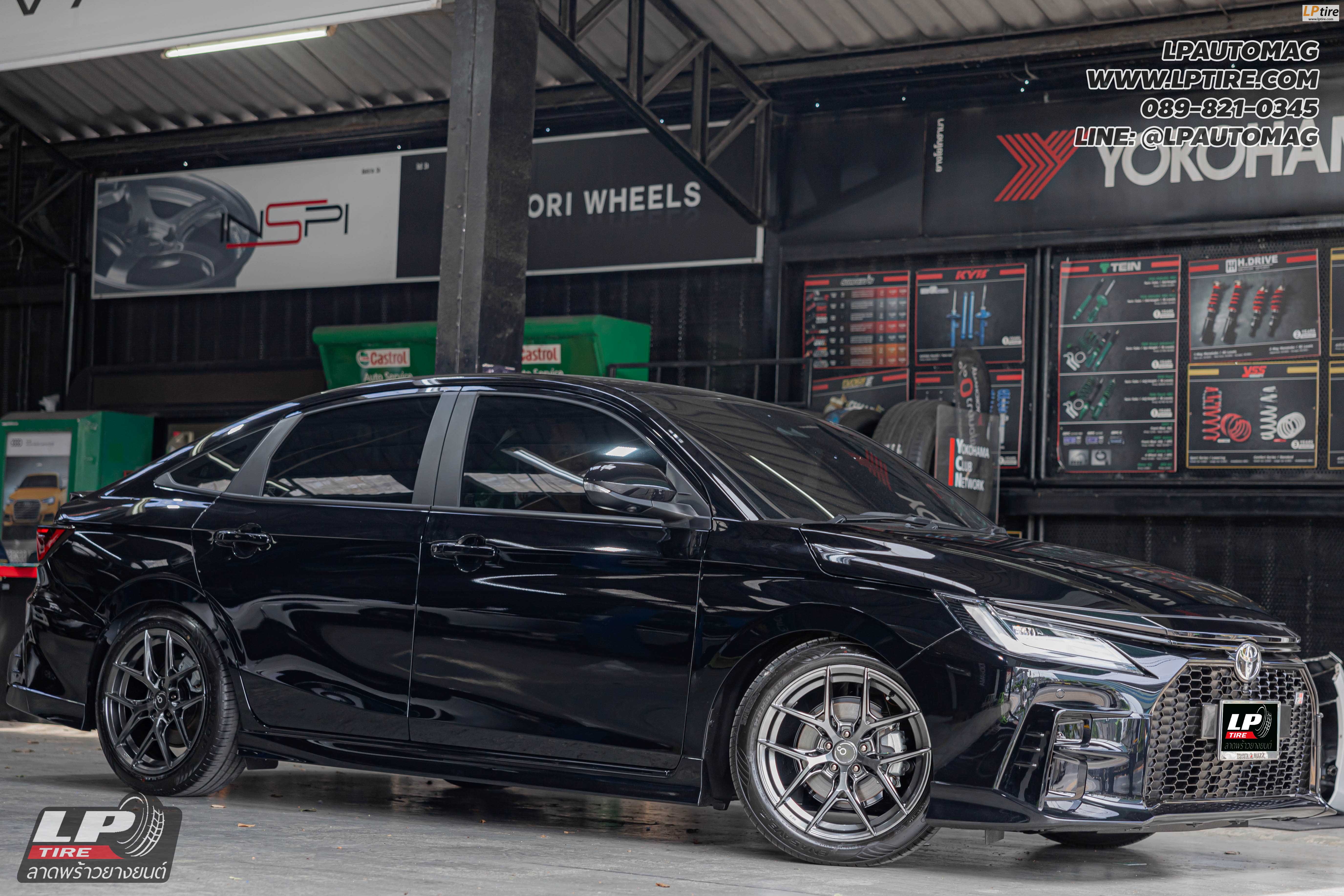 รถ - TOYOTA YARIS ATIV ล้อแม็ก - ORI WHEELS CHAPTER-4 FlowForming V-DARK สเปค - 17x8 ET35 5x100 ใช้ยางเดิม สปริงโหลด - YSS PERFORMANCE SPRING RED