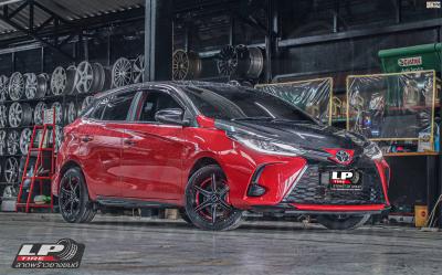 รถ -TOYOTA YARIS ล้อแม็ก - INFERNO INF-8R RS (คัทแดง) ดำอันเดอร์คัตแดงก้านเงิน ขอบ - 15x7 ET35 4x100 ยาง - YOKOHAMA A-DRIVE AA01 เบอร์ - 195/55-15