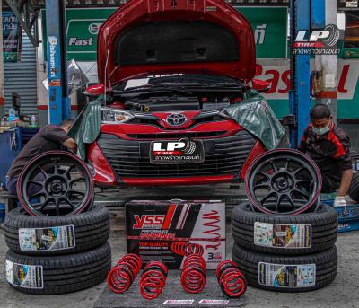 รถ - TOYOTA YARIS ล้อแม็ก - ENKEI SC55 ดำขอบแดง ขอบ - 15x7 ET28 4x100 ยาง - GOODYEAR EAGLE F1 เบอร์ - 195/55 R15 สปริงโหลด - YSS Performance