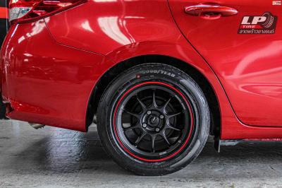 รถ - TOYOTA YARIS ล้อแม็ก - ENKEI SC55 ดำขอบแดง ขอบ - 15x7 ET28 4x100 ยาง - GOODYEAR EAGLE F1 เบอร์ - 195/55 R15 สปริงโหลด - YSS Performance