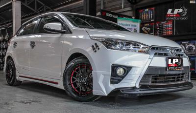 รถ - TOYOTA YARIS ล้อแม็ก - ENKEI SC40 ดำด้านอัดเดอร์คัตแดง ขอบ - 15x7 ET35 4x100 ยาง - FALKEN ZE914 เบอร์ 195/55-15