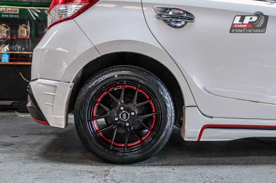 รถ - TOYOTA YARIS ล้อแม็ก - ENKEI SC40 ดำด้านอัดเดอร์คัตแดง ขอบ - 15x7 ET35 4x100 ยาง - FALKEN ZE914 เบอร์ 195/55-15