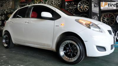 Toyota Yaris + ล้อแม็กลาย TE37V ขอบลึก 15นิ้ว สีดำขอบเงา + ยาง DUNLOP LM703 195/50R15